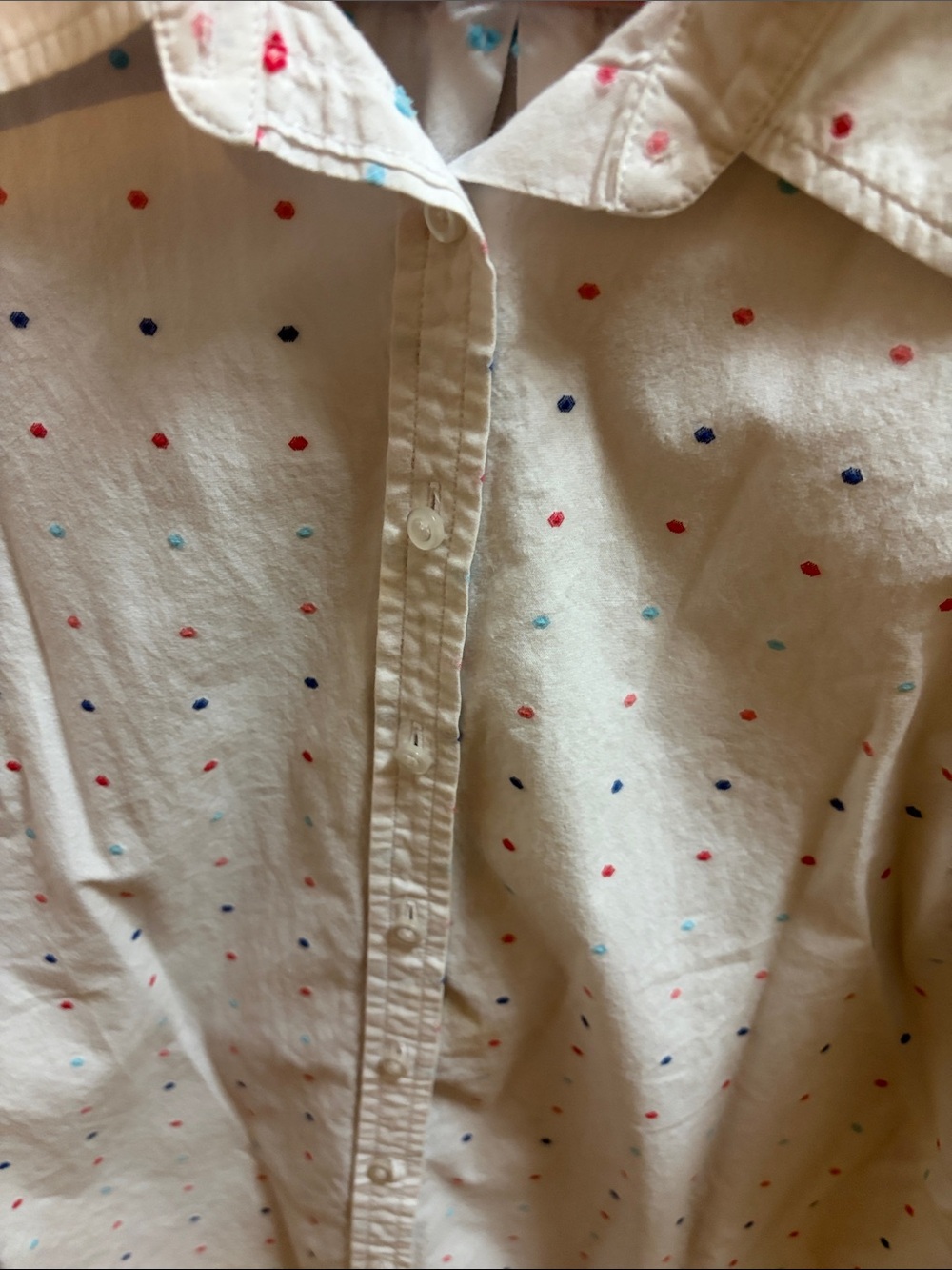 Talbots White Button-Down Shirt with Red and Blue Dot Pattern - Picture 5 of 6